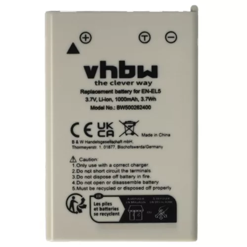 VHBW Battery for Nikon EN-EL5 replacement - 1000 mAh 3.6 V Li-Ion