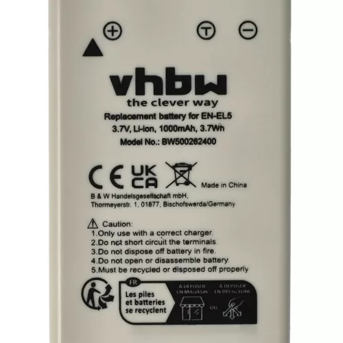 VHBW Battery for Nikon EN-EL5 replacement - 1000 mAh 3.6 V Li-Ion