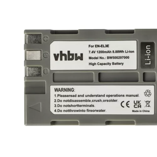 VHBW Battery for Nikon EN-EL3e - 1200 mAh 7.2 V Li-Ion