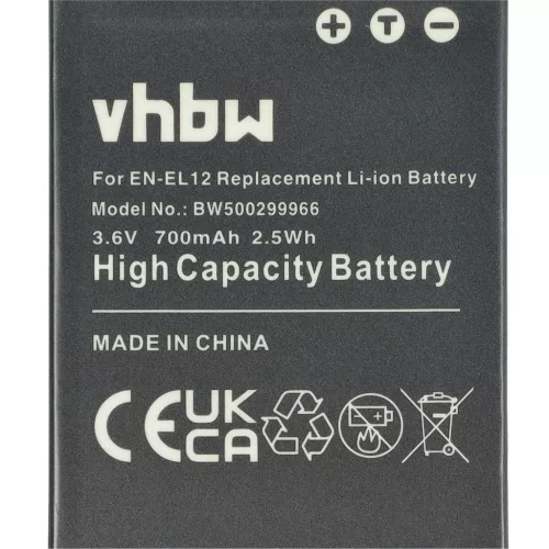 VHBW Camera Battery EN-EL12 - 700 mAh 3.6 V Li-Ion