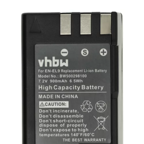 VHBW Battery Nikon EN-EL9a, EN-EL9E, EN-EL9 - 900 mAh 7.2 V Li-Ion