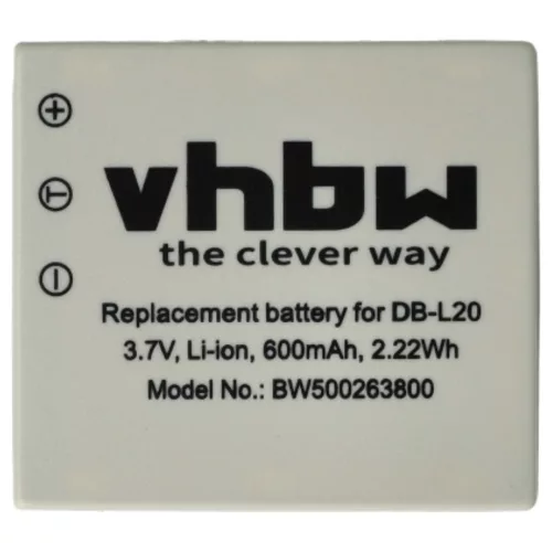 VHBW Videokamera Akku DB-L20, DB-L20A, DB-L20AEX - 600 mAh 3,7 V Li-Ion