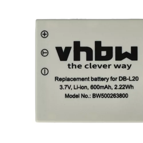 VHBW Videokamera Akku DB-L20, DB-L20A, DB-L20AEX - 600 mAh 3,7 V Li-Ion