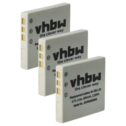 VHBW Videokamera Akku DB-L20A, DB-L20, DB-L20AEX - 600 mAh 3,7 V Li-Ion