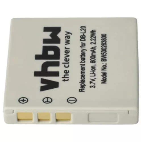 VHBW Videokamera Akku DB-L20A, DB-L20, DB-L20AEX - 600 mAh 3,7 V Li-Ion