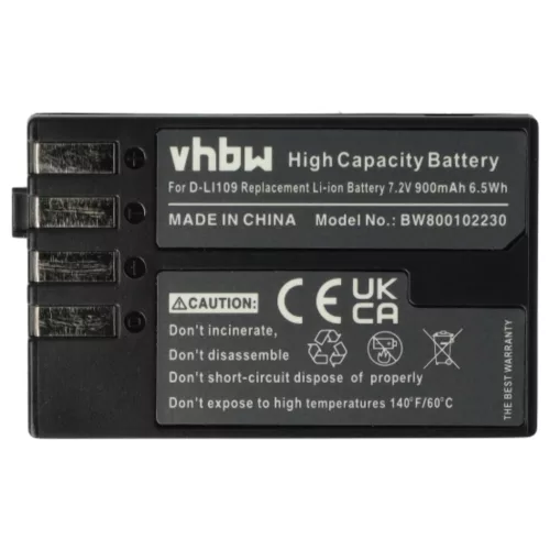 VHBW Battery instead of Pentax D-Li109 - 900 mAh 7.2 V Li-Ion
