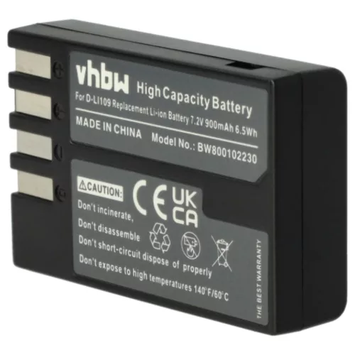 VHBW Battery instead of Pentax D-Li109 - 900 mAh 7.2 V Li-Ion