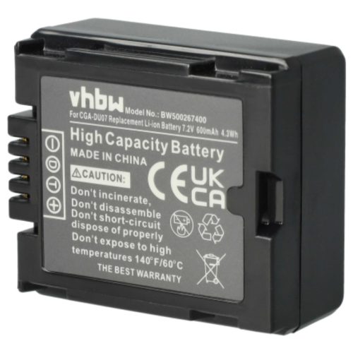 VHBW Camcorder Battery DZ-BP07s, DZ-BP14s, DZ-BP21s - 600 mAh 7.2 V Li-Ion