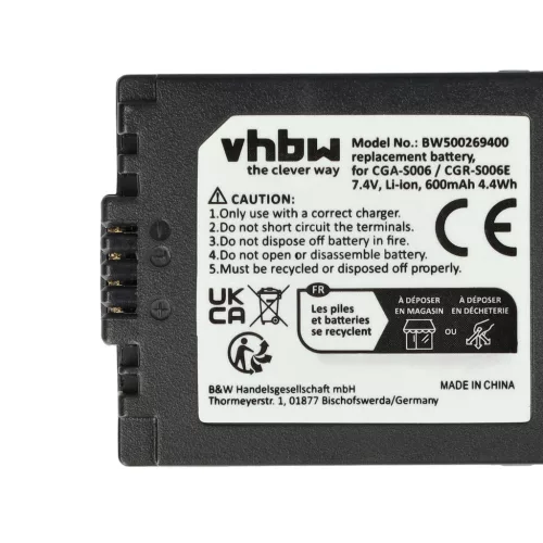 VHBW Battery for Leica BP-DC5 - 600 mAh 7.2 V Li-Ion