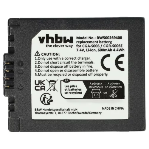 VHBW Battery for Leica BP-DC5 - 600 mAh 7.2 V Li-Ion