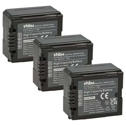 VHBW Video Camera Battery VW-VBG070, VW-VBG130, VW-VBG260 - 1000 mAh 7.2 V Li-Ion