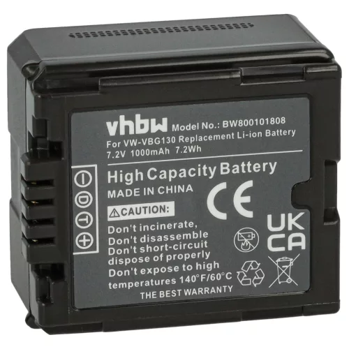 VHBW Video Camera Battery VW-VBG070, VW-VBG130, VW-VBG260 - 1000 mAh 7.2 V Li-Ion