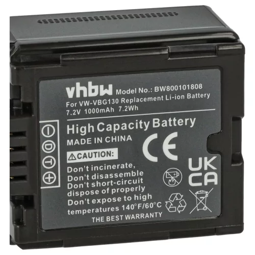 VHBW Video Camera Battery VW-VBG070, VW-VBG130, VW-VBG260 - 1000 mAh 7.2 V Li-Ion