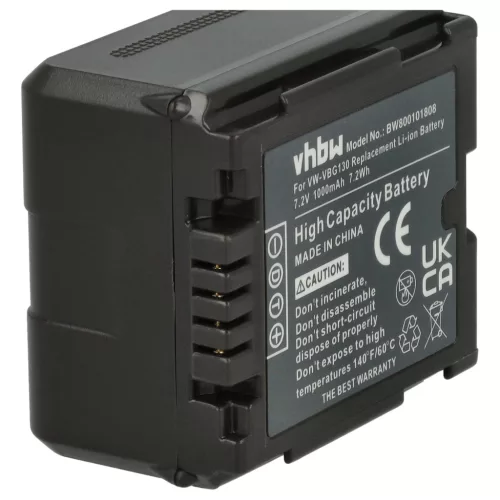 VHBW Video Camera Battery VW-VBG070, VW-VBG130, VW-VBG260 - 1000 mAh 7.2 V Li-Ion