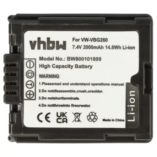 VHBW Videokamera Akku VW-VBG260 - 2000 mAh 7,2 V Li-Ion