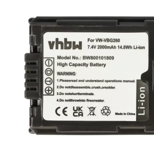 VHBW Videokamera Akku VW-VBG260 - 2000 mAh 7,2 V Li-Ion