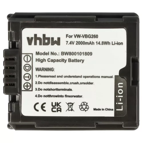VHBW Videokamera Akkumulátor VW-VBG260 - 2000 mAh 7,2 V Li-Ion