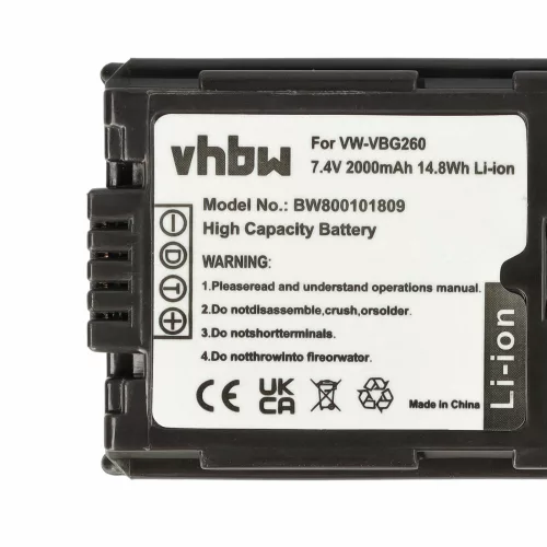 VHBW Videokamera Akkumulátor VW-VBG260 - 2000 mAh 7,2 V Li-Ion