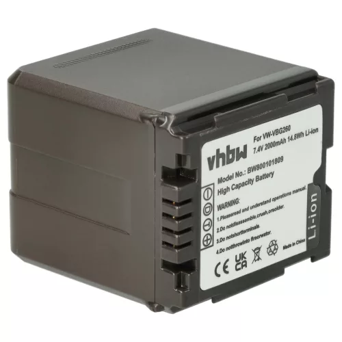 VHBW Videokamera Akkumulátor VW-VBG260 - 2000 mAh 7,2 V Li-Ion