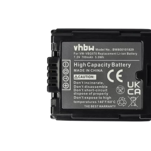 VHBW Video Camera Battery VW-VBG070, DMW-BLA13E, DMW-BLA13, VW-VBG130 - 700 mAh 7.2 V Li-Ion
