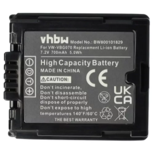 VHBW Videokamera Akkumulátor VW-VBG070, DMW-BLA13E, DMW-BLA13, VW-VBG130 - 700 mAh 7,2 V Li-Ion