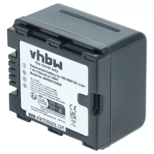 VHBW Videokamera Akku VW-VBN130E-K, VW-VBN130E, VW-VBN130 - 1100 mAh 7,2 V Li-Ion