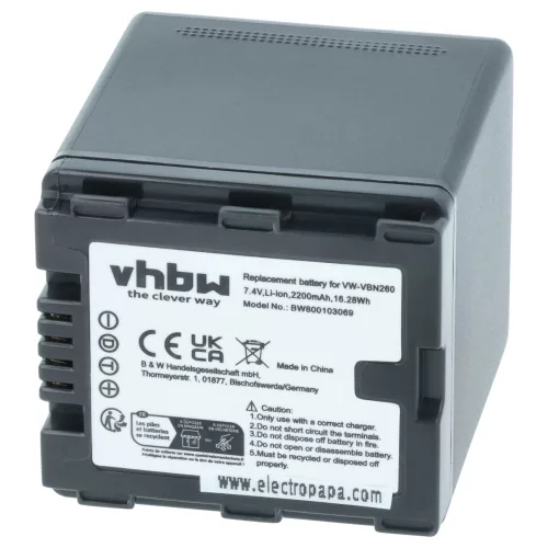 VHBW Videokamera Akku VW-VBN130E-K, VW-VBN130E, VW-VBN130 - 2200 mAh 7,2 V Li-Ion