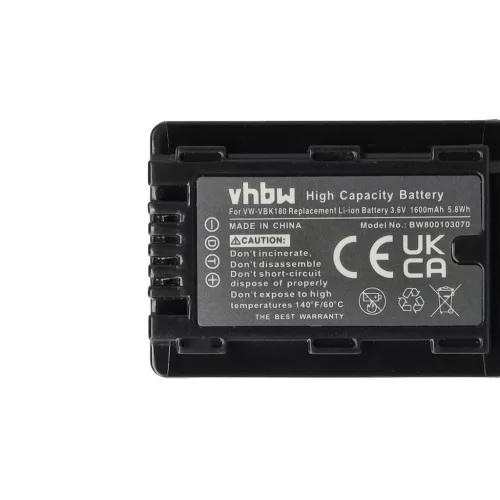 VHBW Video Camera Battery VW-VBK180, VW-VBK360, VW-VBK180-K - 1600 mAh 3.6 V Li-Ion