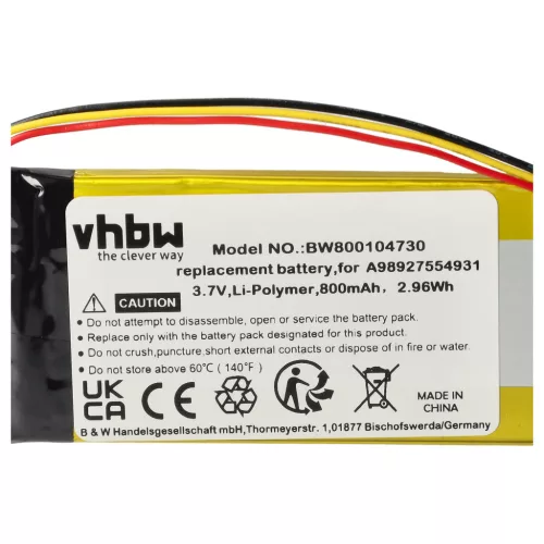 VHBW E-Book Battery A98927554931, A98941654402 - 800 mAh 3.7 V Li-polymer