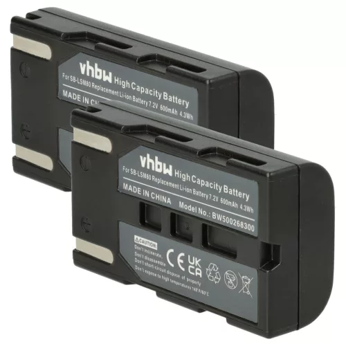 VHBW Video Camera Battery for Samsung SB-LSM160, SB-LSM320, SB-LSM80 - 600 mAh 7.2 V Li-Ion