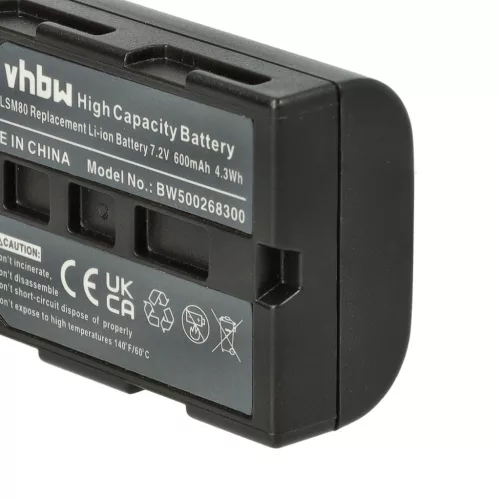 VHBW Video Camera Battery for Samsung SB-LSM160, SB-LSM320, SB-LSM80 - 600 mAh 7.2 V Li-Ion