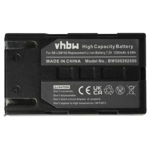 VHBW Videokamera Akkumulátor SB-LSM160, SB-LSM320, SB-LSM80 - 1200 mAh 7,2 V Li-Ion