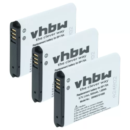 VHBW Battery Samsung EA-BP70A, SLB-70A, BP70a, BP-70a - 500 mAh 3.6 V Li-Ion