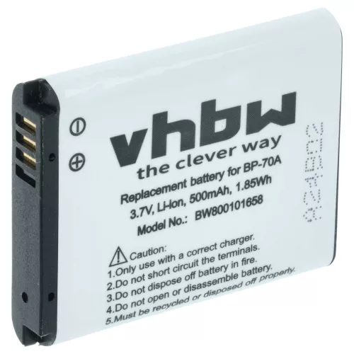 VHBW Battery Samsung EA-BP70A, SLB-70A, BP70a, BP-70a - 500 mAh 3.6 V Li-Ion