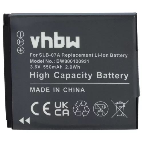 VHBW Battery Samsung SLB-07A, SLB-07B - 550 mAh 3.6 V Li-Ion