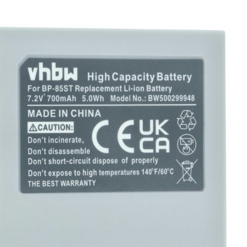 VHBW Video Camera Battery BP-85ST - 700 mAh 7.2 V Li-Ion