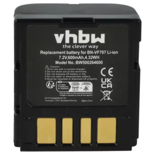 VHBW Videokamera Akku BN-VF714, BN-VF707, BN-VF707U, BN-VF733, BN-VF714U - 600 mAh 7,2 V Li-Ion
