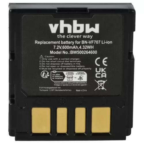 VHBW Videokamera Akku BN-VF714, BN-VF707, BN-VF707U, BN-VF733, BN-VF714U - 600 mAh 7,2 V Li-Ion