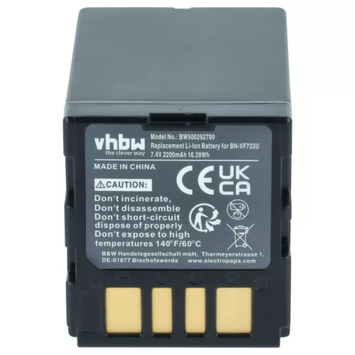 VHBW Video Camera Battery JVC BN-VF714, BN-VF707US, BN-VF707, BN-VF707U - 2200 mAh 7.4 V Li-Ion