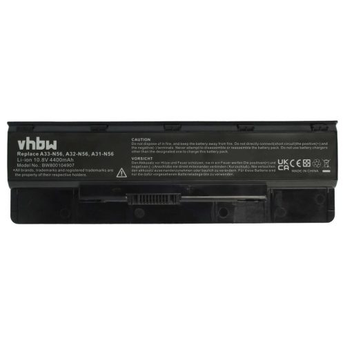Notebook akkumulátor  Asus A32-N56, A31-N56, A33-N56 - 4400 mAh 10,8 V Li-Ion, fekete