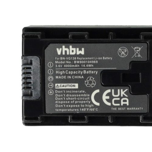 Videokamera akkumulátor JVC BN-VG138SU, BN-VG138, BN-VG138E, BN-VG138AC - 4000 mAh 3,6 V Li-Ion
