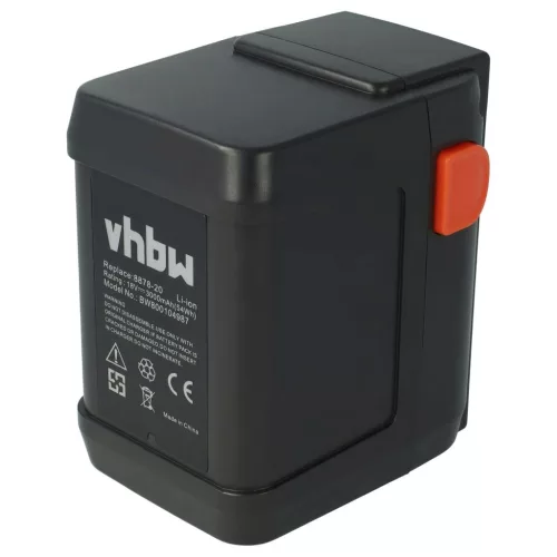 VHBW Lawn Mower Battery Gardena 8835, 8835-20, 8835-U, 8835-00.701.00 - 3000mAh 18V Li-Ion, black