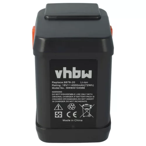 VHBW Gardena 8835, 8835-20, 8835-U, 8835-00.701.00 Lawn Mower Battery - 4000 mAh 18 V Li-Ion, Black