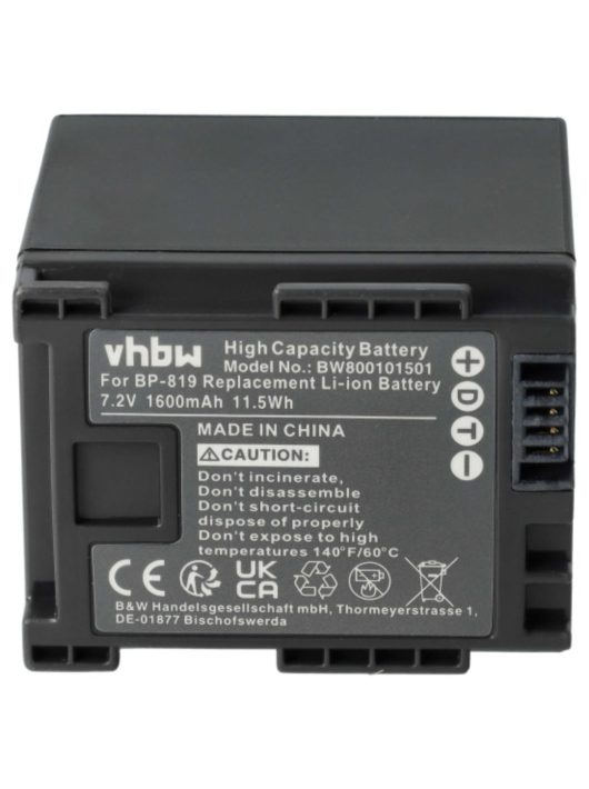 Videokamera akkumulátor Canon BP-827, BP-820, BP-828, BP-819 fényképezőgépekhez - 1600 mAh 7,2 V Li-Ion