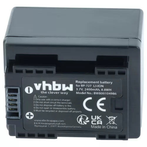VHBW Videokamera Akku Canon BP-727 - 2400 mAh 3,6 V Li-Ion