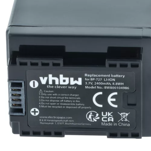 VHBW Videokamera Akku Canon BP-727 - 2400 mAh 3,6 V Li-Ion