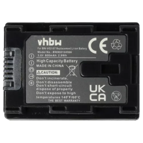 VHBW Videokamera Akku BN-VG107, BN-VG107U, BN-VG107E, BN-VG107US - 800 mAh 3,6 V Li-Ion