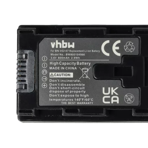 VHBW Videokamera Akku BN-VG107, BN-VG107U, BN-VG107E, BN-VG107US - 800 mAh 3,6 V Li-Ion