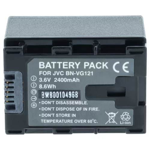VHBW Video Camera Battery BN-VG121, BN-VG121AC, BN-VG121E, BN-VG121SU - 2400 mAh 3.6 V Li-Ion