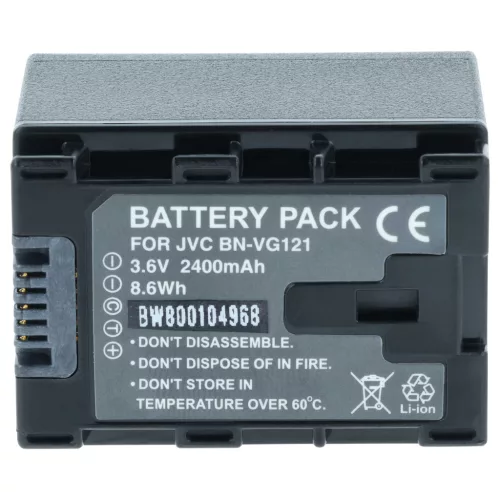 VHBW Video Camera Battery BN-VG121, BN-VG121AC, BN-VG121E, BN-VG121SU - 2400 mAh 3.6 V Li-Ion